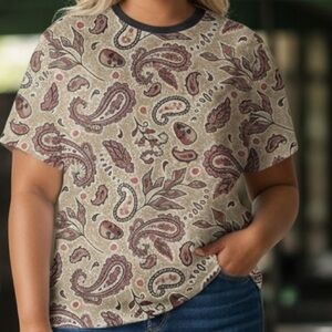 Chic Paisley Print Blouse in Cream and Purple